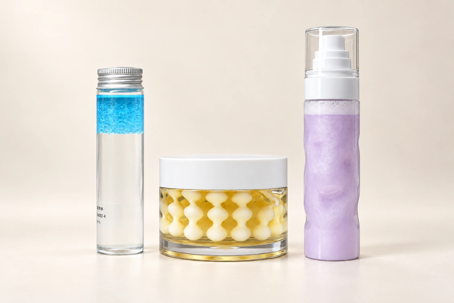 Supplied skincare samples, arranged and retouched with AI