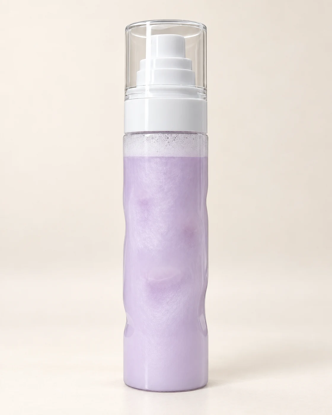 Lavender pearlescent spray sample, from supplied footage; AI-retouched still