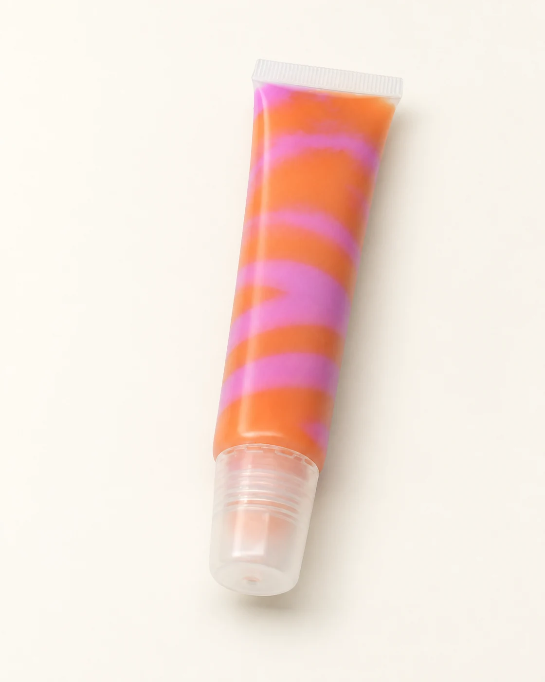 Pink and orange striped lip sample, from supplied footage; AI-retouched still